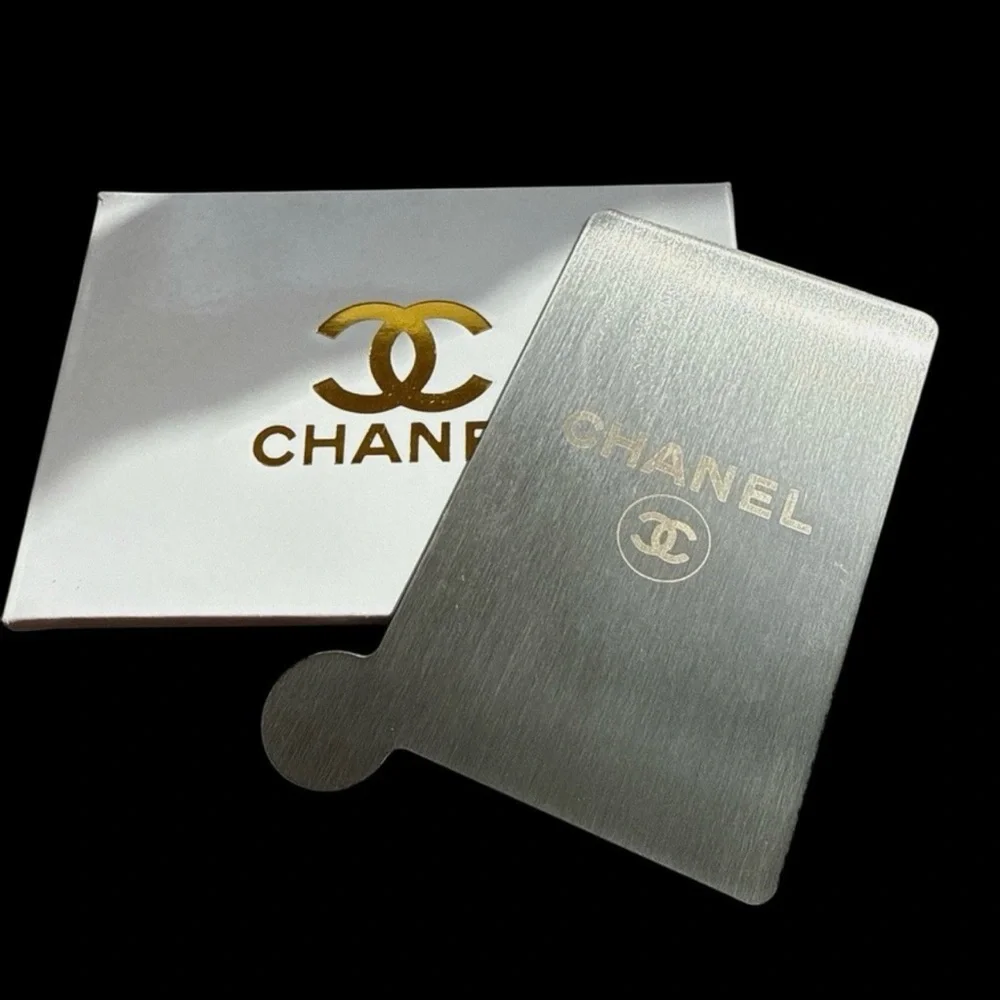 CHANEL Navy Mirror & Card Holder with Embossed Logo